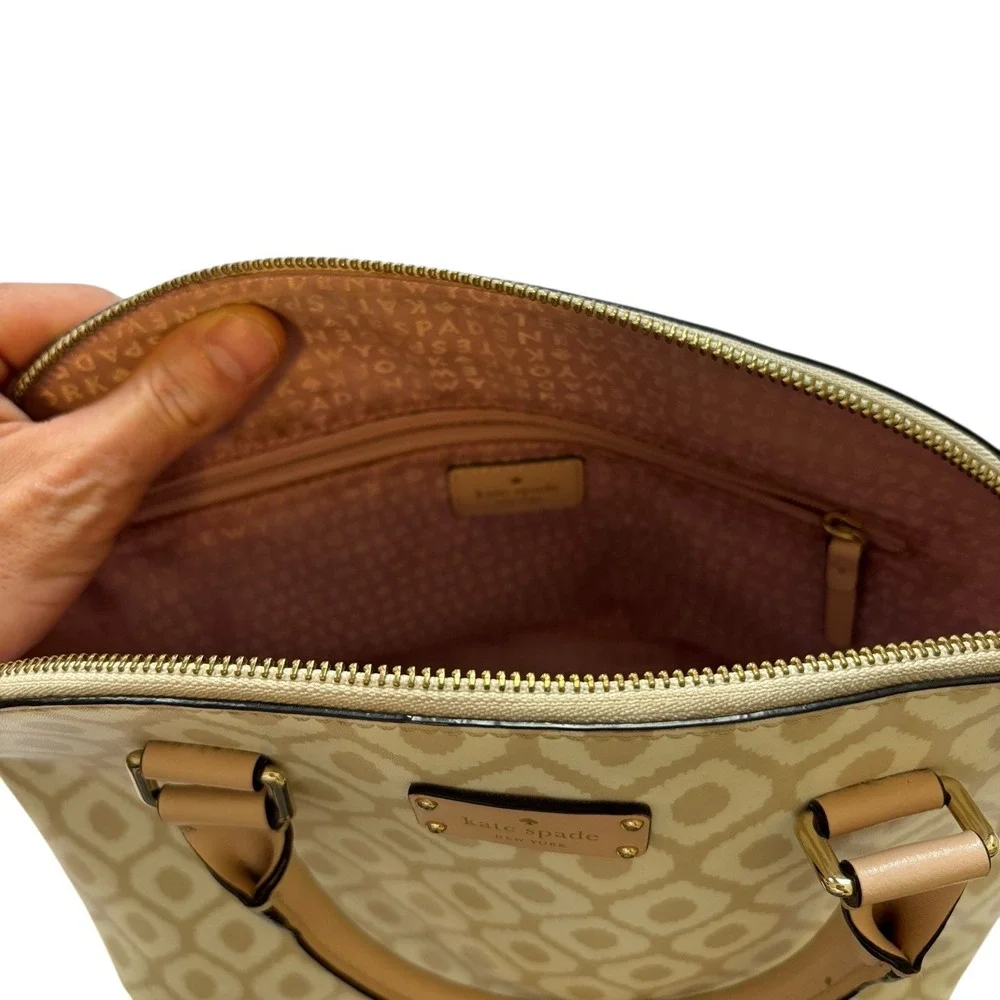Kate Spade Grove Street Printed Carli Satchel Crossbody Bag‎ Cream/Tan